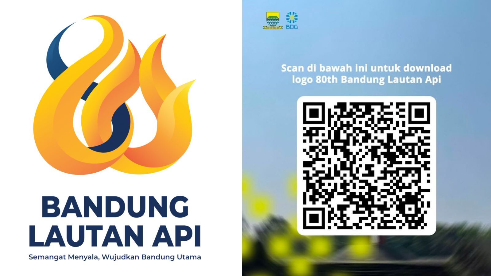 Makna logo 80 tahun Bandung Lautan Api dengan filosofi api dan angka 80