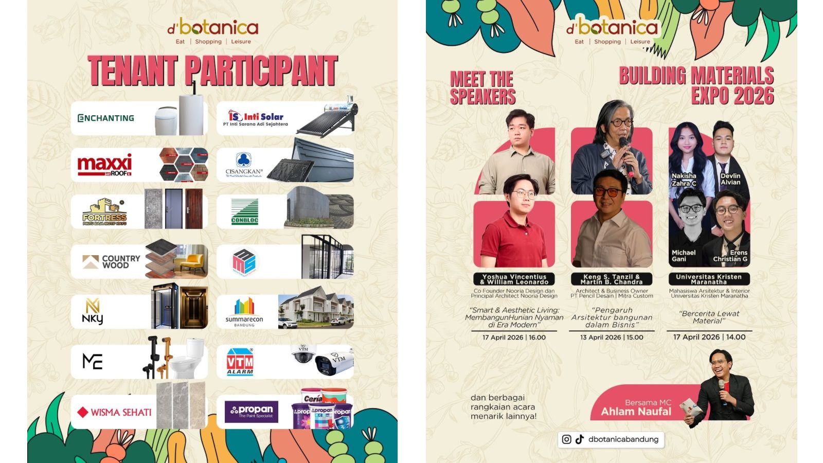 Building Materials Expo 2026 Bandung di d’Botanica Mall dengan berbagai tenant bahan bangunan